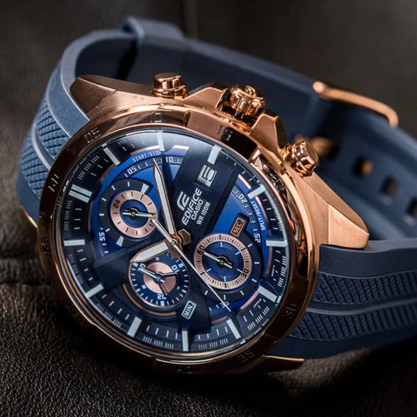 Casio Edifice Efr-556pc-2avudf - Sporty Elegance With A Bold Blue Dial & Rose Gold Case by i-watch
