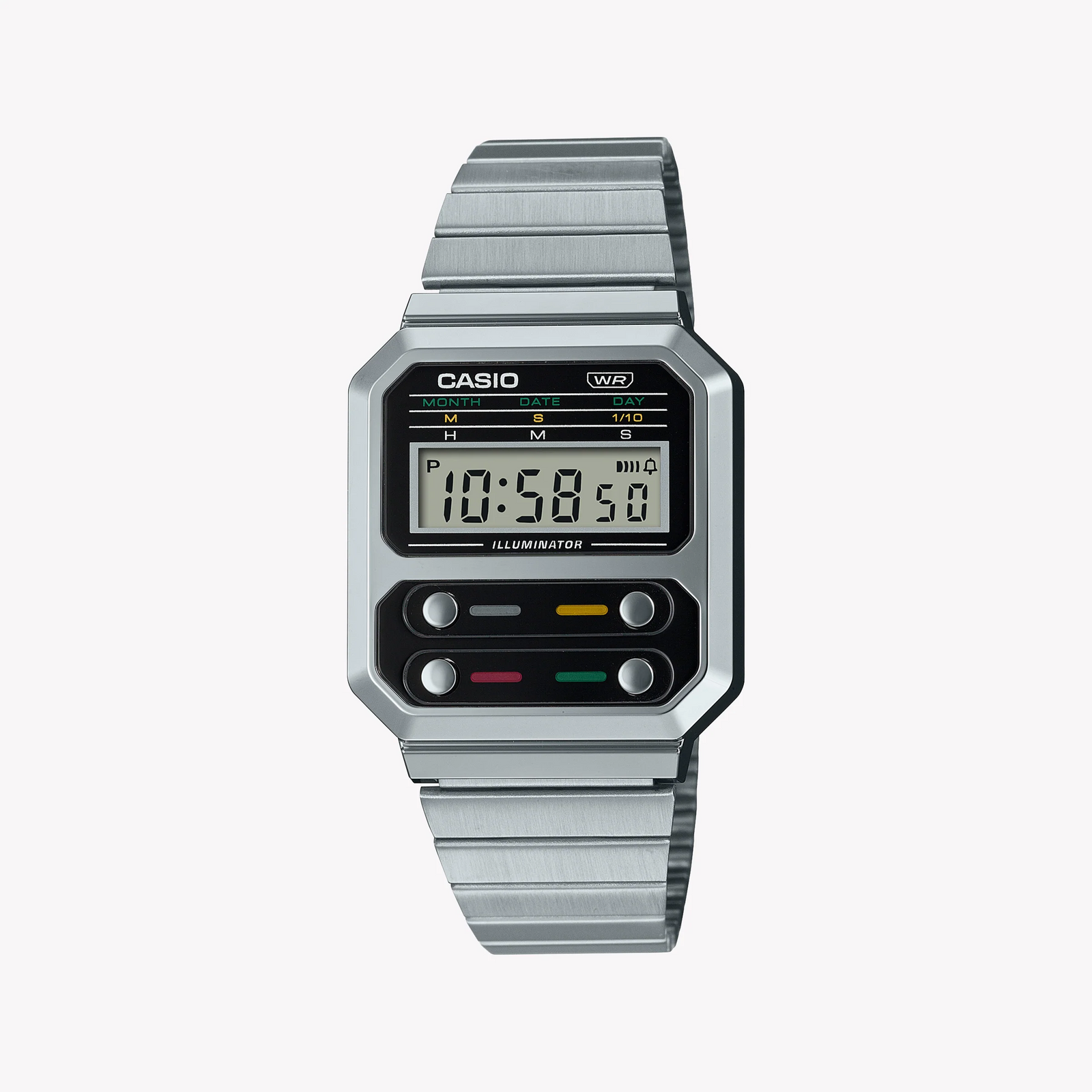 Casio A100we-1adf - Sporty Elegance Unisex Digital Watch With Silver Stainless Steel Band by i-watch
