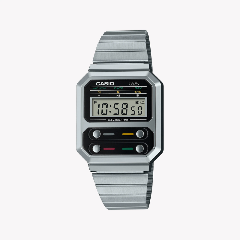 Casio A100we-1adf - Sporty Elegance Unisex Digital Watch With Silver Stainless Steel Band by i-watch