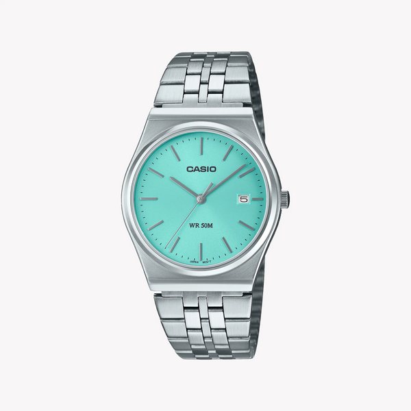Casio Mtp-B145d-2a1vdf - Sporty Elegance With A Vibrant Blue Dial And Stainless Steel Bracelet by i-watch
