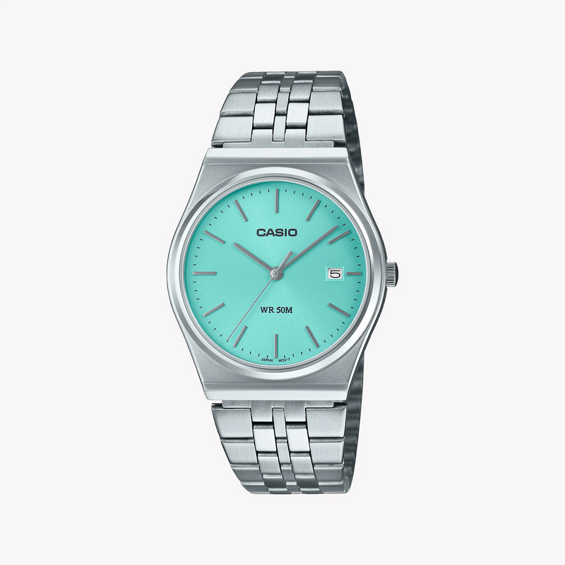 Casio Mtp-B145d-2a1vdf - Sporty Elegance With A Vibrant Blue Dial And Stainless Steel Bracelet by i-watch