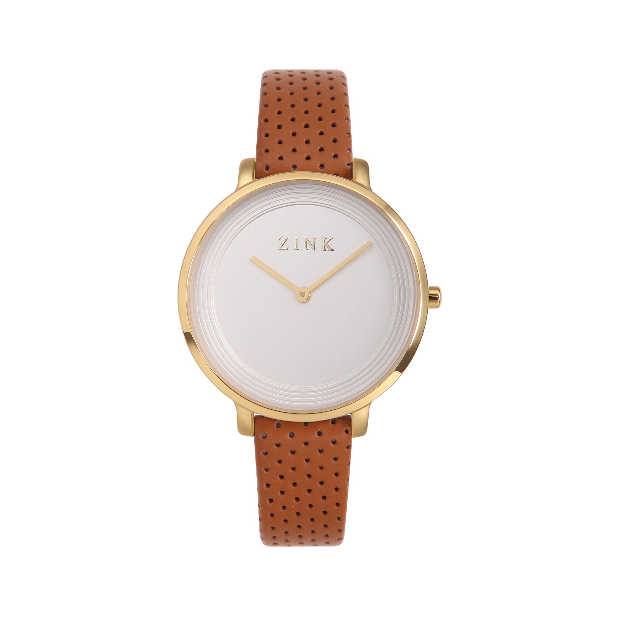 ZINK Women's Watch with Gold Stainless Steel Case and Brown Leather Band