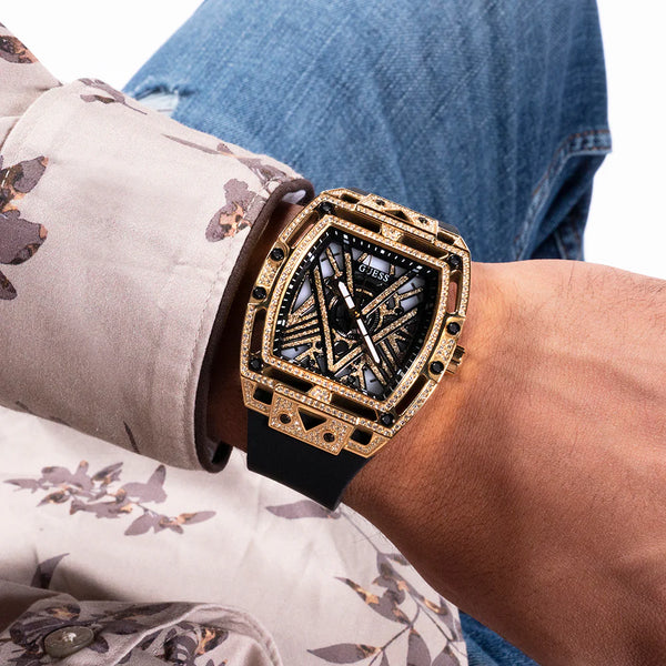 Guess Men's Gold Watch, Black Silicone Band | Gw0564g1 by i-watch