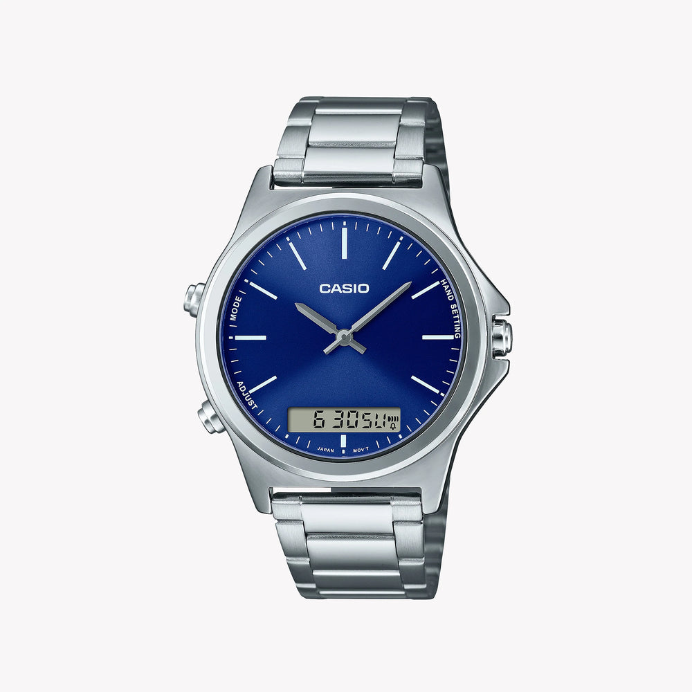 Timeless Elegance Men's Silver Watch, Blue Dial | Mtp-Vc01d-2eudf by i-watch