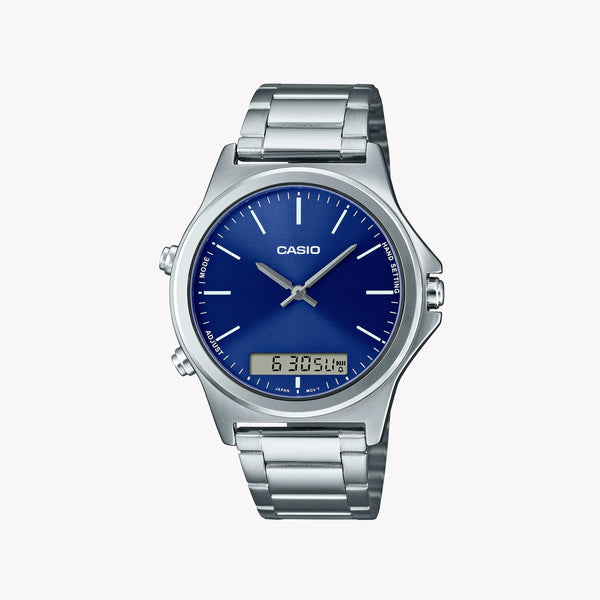 Timeless Elegance Men's Silver Watch, Blue Dial | Mtp-Vc01d-2eudf by i-watch