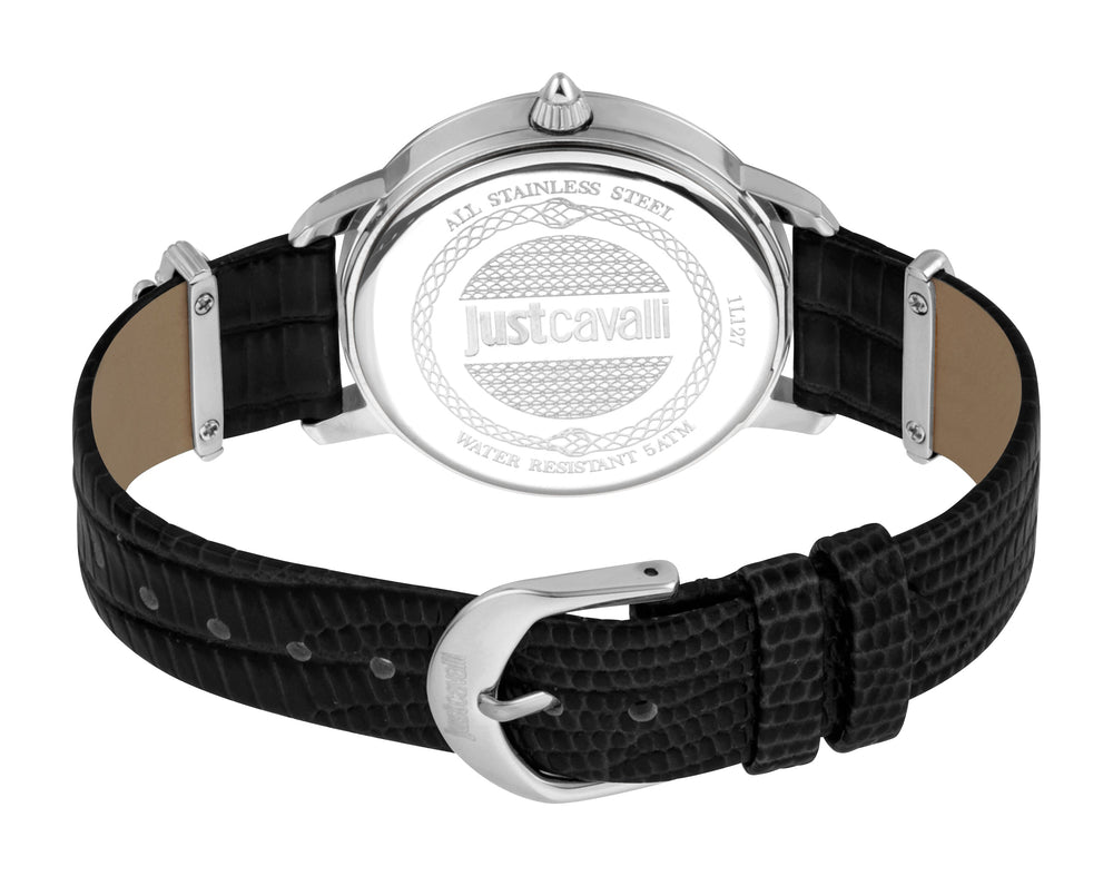 Just Cavalli Women's Silver Stainless Steel Watch, Black Leather Band | Jc1l127l0015 by i-watch