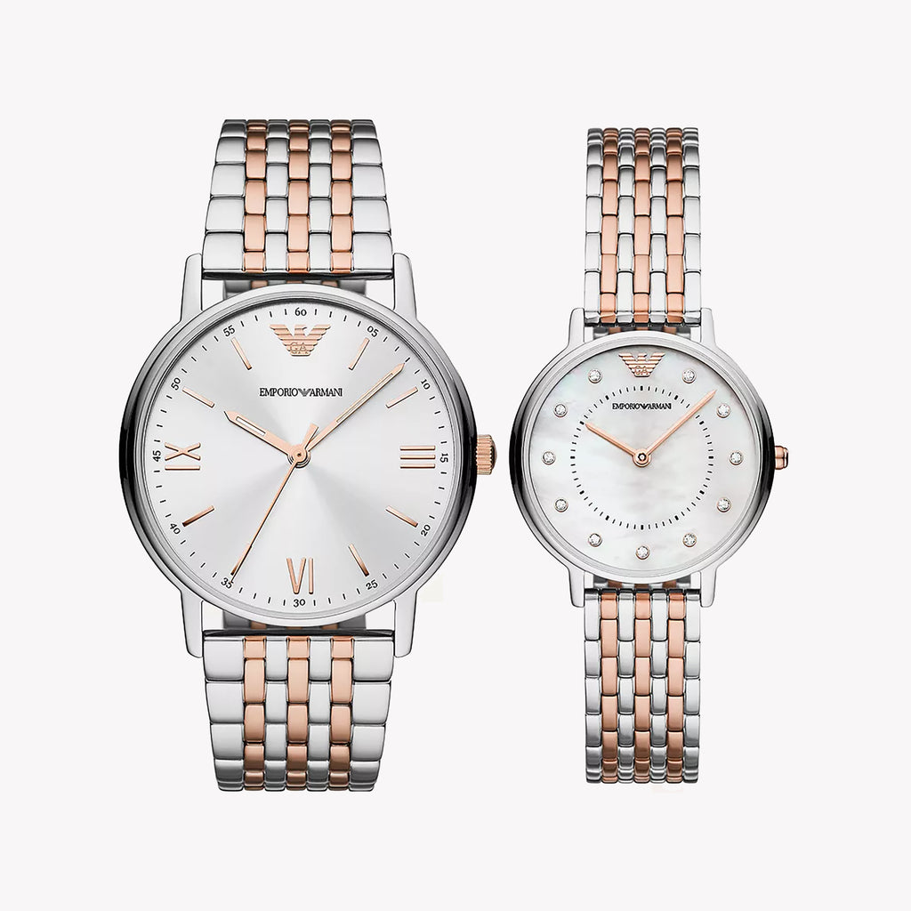 EMPORIO ARMANI AR90008 - ELEGANT TIMEPIECE FOR THE MODERN WOMAN - SILVER & GOLD STAINLESS STEEL WATCH