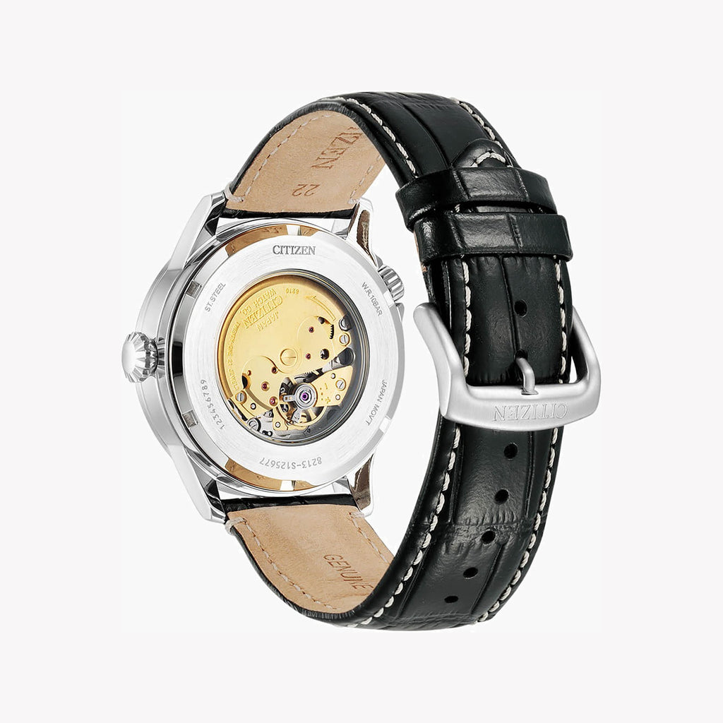 CITIZEN NJ0140-17E DYNAMIC TIMEPIECE - STYLISH AUTOMATIC MEN'S WATCH WITH BLACK LEATHER BAND-i-Watch-2