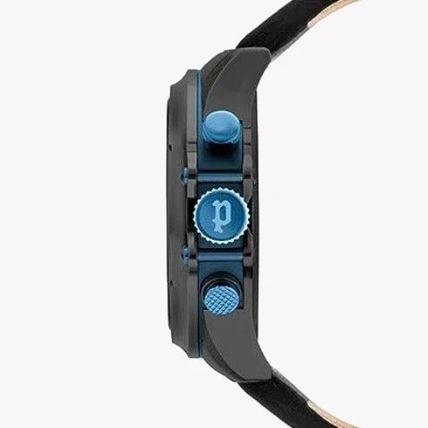 Police Men's Grey Leather Watch, Black/Blue Dial | Pl-16018jsu_02 by i-watch