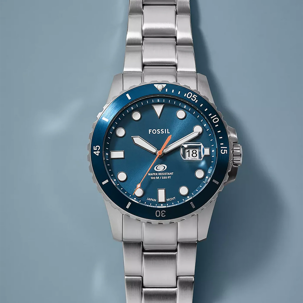 Fossil Men's Silver Stainless Steel Watch, Blue Dial | Fs6050 by i-watch