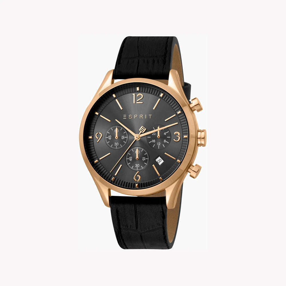 Esprit Men's Black Leather Watch, Black Dial | Es1g084m0025 by i-watch