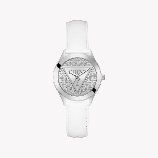 GUESS GW0745L3 - MODERN ELEGANCE: STUNNING SILVER & LEATHER WOMEN'S WATCH