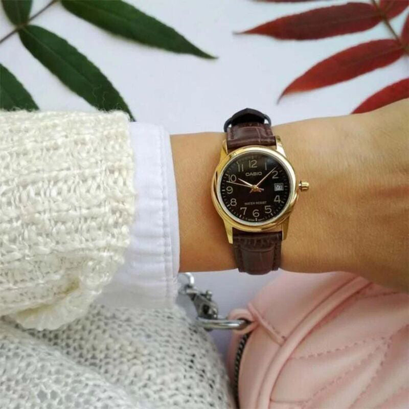 CASIO Women's Watch with Gold Stainless Steel Case and Brown Leather Band-i-Watch-2