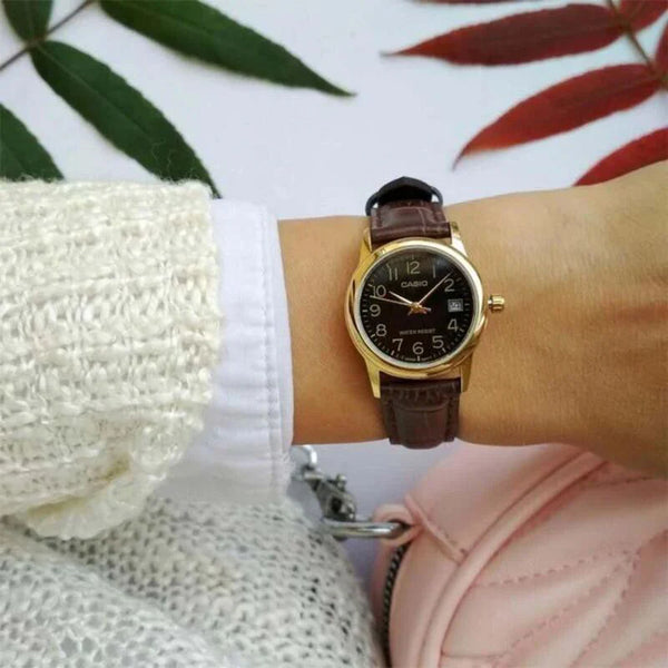 CASIO Women's Watch with Gold Stainless Steel Case and Brown Leather Band-i-Watch-2