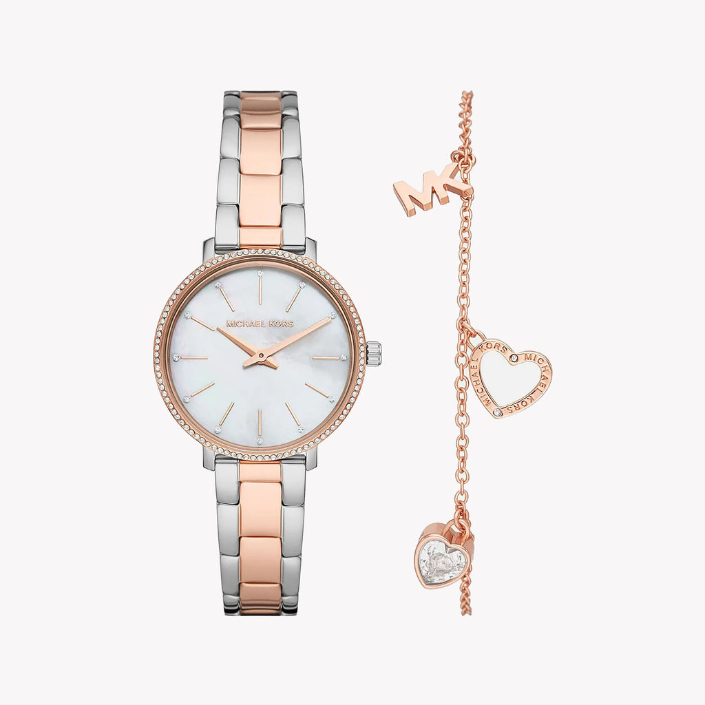 MICHAEL KORS MK1066SET - ELEGANTLY CHIC WOMEN'S TIMEPIECE WITH SILVER-ROSE GOLD BAND