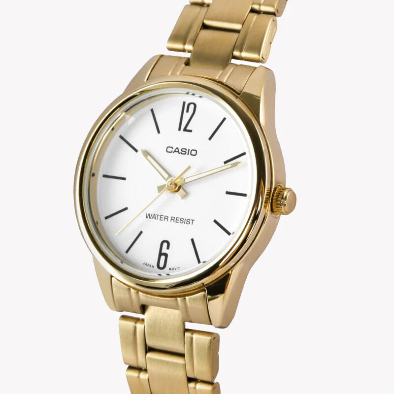Casio Women's Gold Stainless Steel Watch, White Dial | Ltp-V005g-7b by i-watch