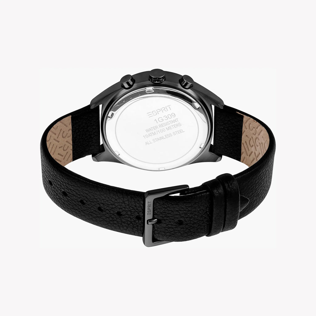 ESPRIT MEN'S STAINLESS STEEL TIMEPIECE - CLASSIC BLACK LEATHER & BLUE DIAL ELEGANCE-i-Watch-3