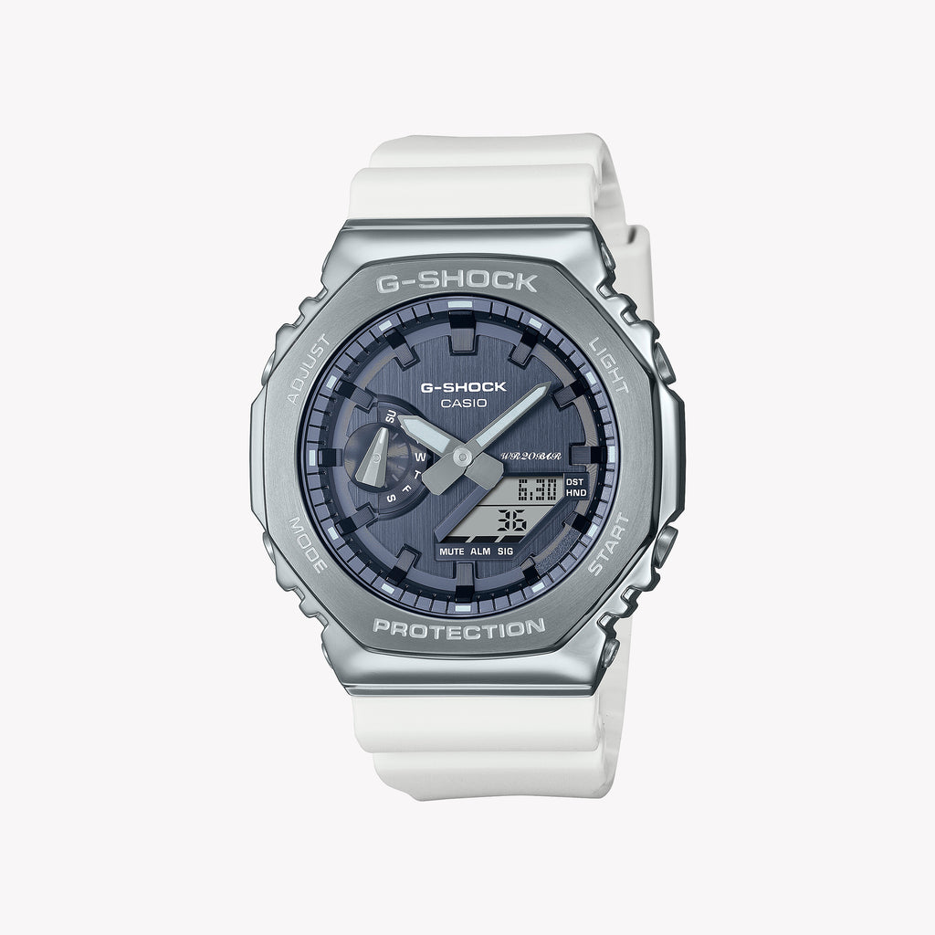 CASIO G-SHOCK GM-2100WS-7AER - RUGGED ELEGANCE UNLEASHED Men's Watch with White Resin Band and Silver Dial