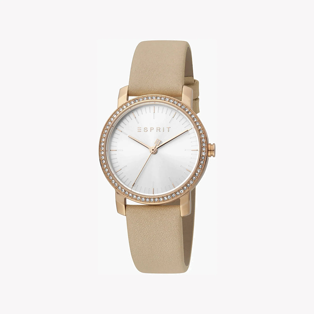 Esprit Women's Beige Leather Watch, Silver Dial | Es1l196m0045 by i-watch