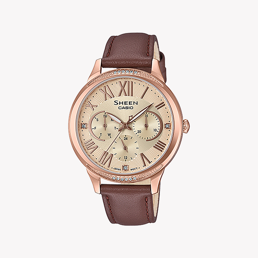 CASIO SHE-3058PGL-9AUDF ELEGANT ADVENTURE - ROSE GOLD LEATHER WOMEN'S WATCH