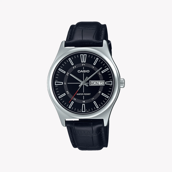 Casio Men's Black Leather Watch, Silver Case | Mtp-V006l-1cudf by i-watch