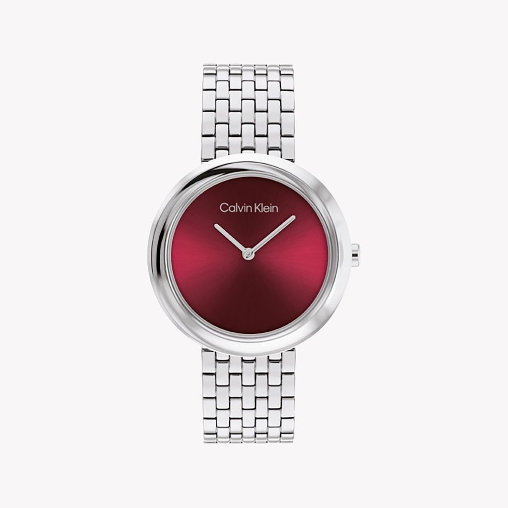CK CALVIN KLEIN BOLD FUSION - VIBRANT RED DIAL & SILVER STAINLESS STEEL WOMEN'S WATCH