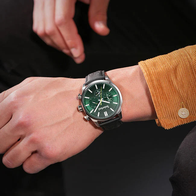 Timberland Men's Silver & Black Leather Watch, Green Dial | Tdwgf0028703 by i-watch