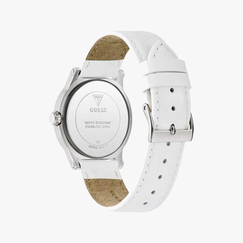 Guess Women's Silver Watch, White Leather Band | Gw0860l3 by i-watch