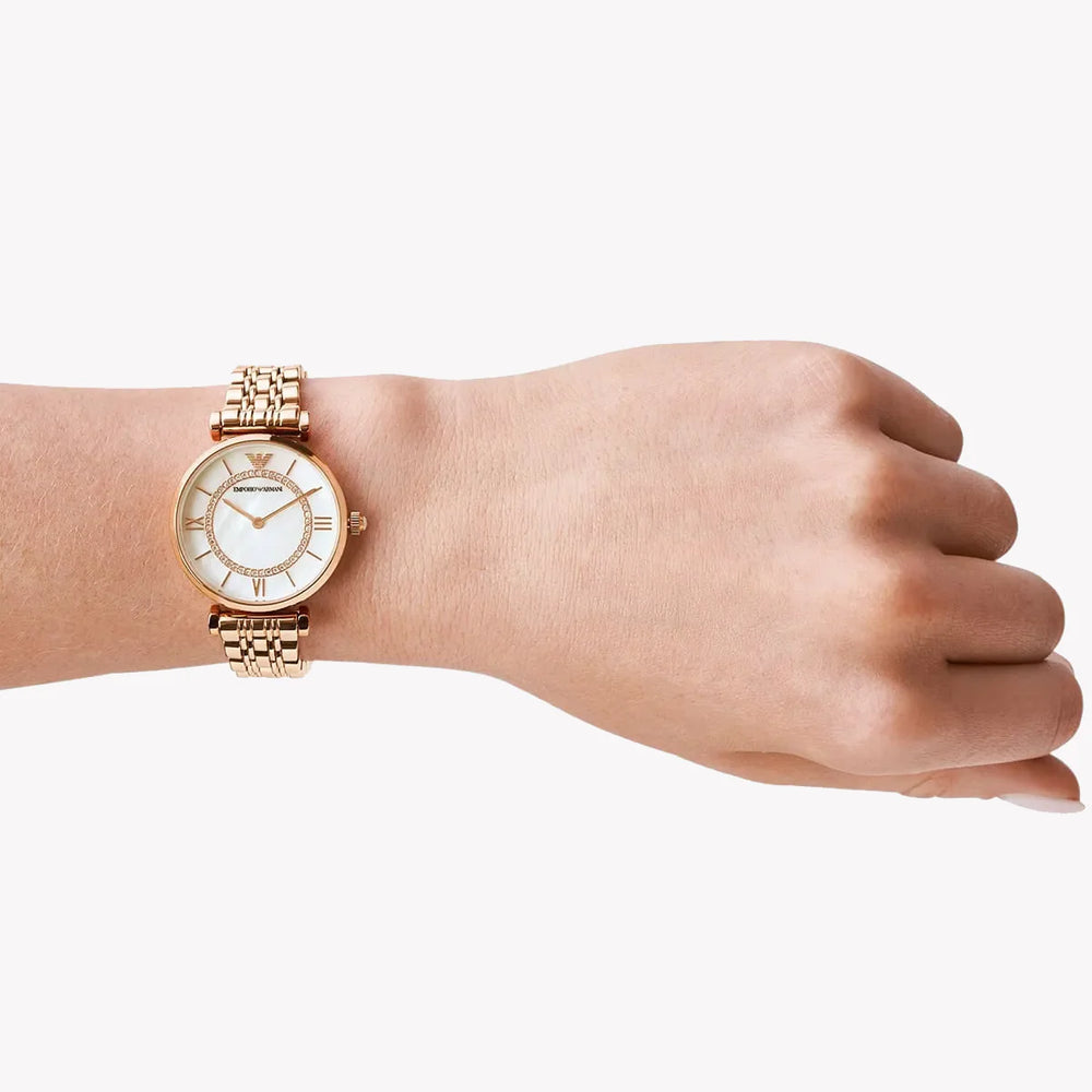 Emporio Armani Women's Rose Gold Watch, White Dial | Ar1909 by i-watch