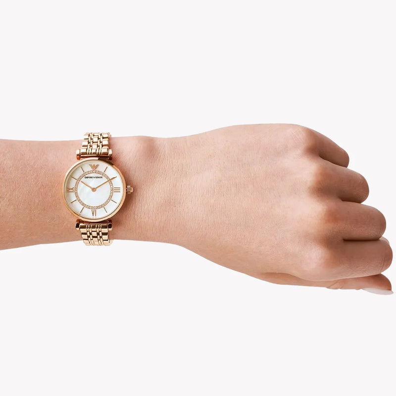 Emporio Armani Women's Rose Gold Watch, White Dial | Ar1909 by i-watch