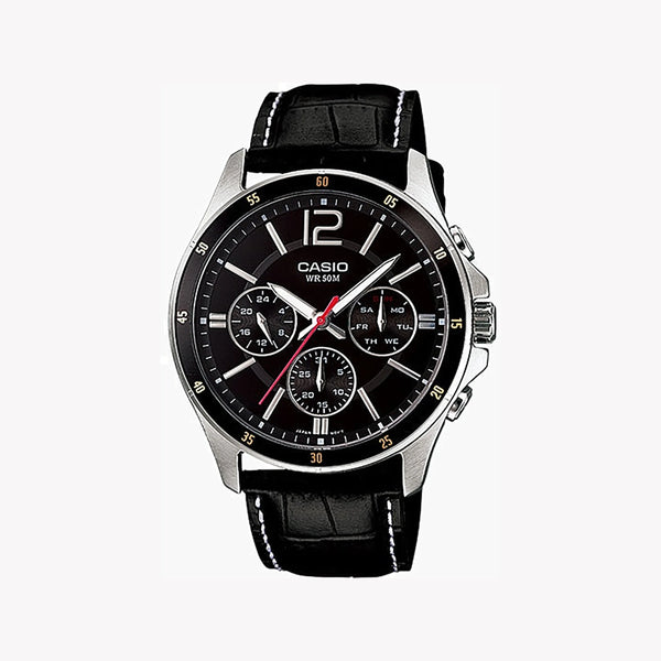 MTP-1374L-1AVDF - TIMELESS ELEGANCE: MEN'S STAINLESS STEEL WATCH WITH LEATHER STRAP-i-Watch-4