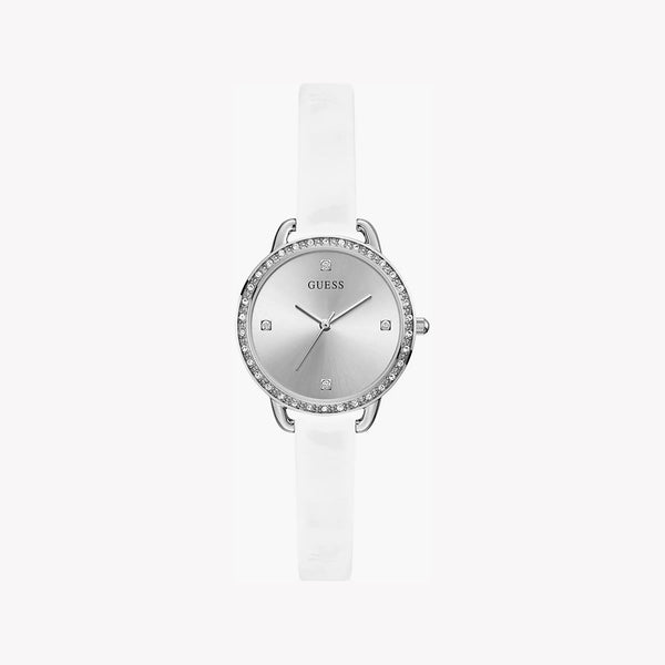 Guess Women's Silver Stainless Steel Watch, White Leather | Gw0099l1 by i-watch