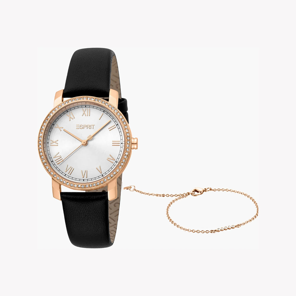 Esprit Women's Black Leather Watch, Silver Dial | Es1l046m0035 by i-watch
