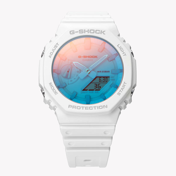Casio Men's White Resin Watch, Blue Dial | Ga-2100tl-7aer by i-watch