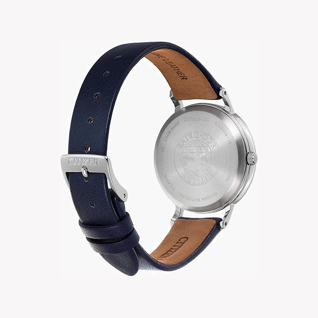 CITIZEN EM0571-16A RADIANT ELEGANCE - Chic Women's Eco-Drive Watch with Silver Case & Blue Leather Band-i-Watch-3