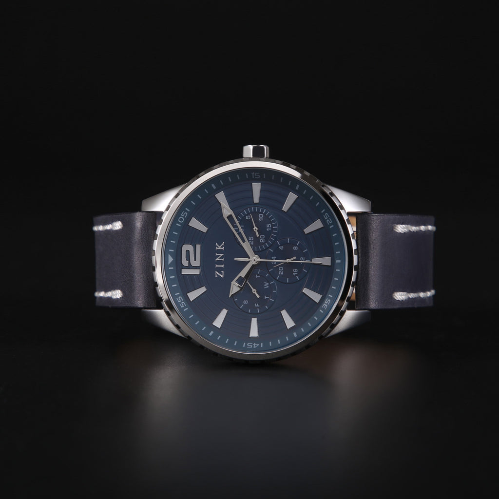 Zink Men's Silver Stainless Steel & Blue Leather Watch | Zk131g2ls-4141