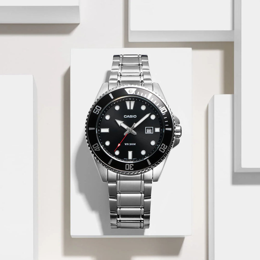 Casio Men's Silver Stainless Steel, Black Dial | Mdv-107d-1a1vdf by i-watch