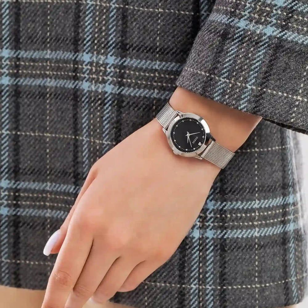 Guess Women's Silver Stainless Steel, Black Dial | W1197l1 by i-watch