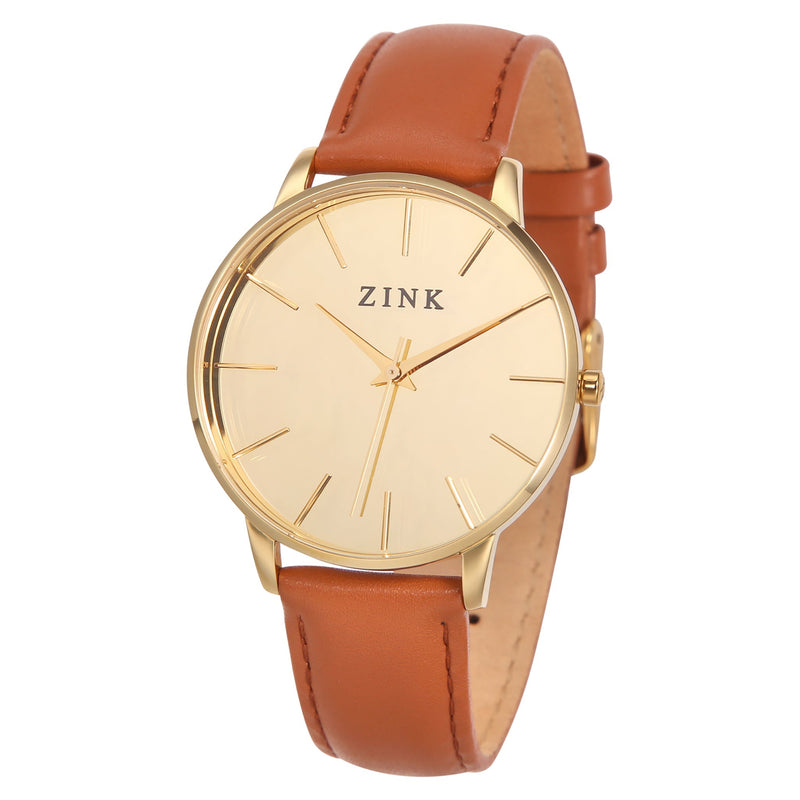Zink Women's Watch With Gold Stainless Steel Case And Brown Leather Band by i-watch