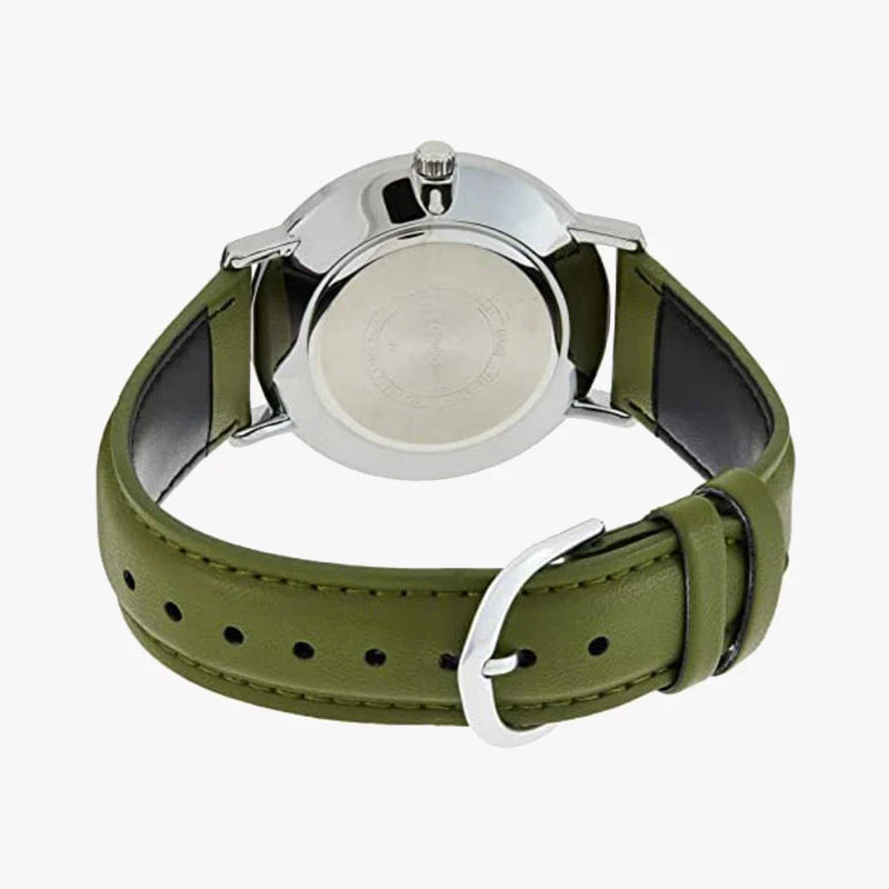 Casio Men's Green Leather Watch, Silver Dial | Mtp-Vt01l-3b by i-watch