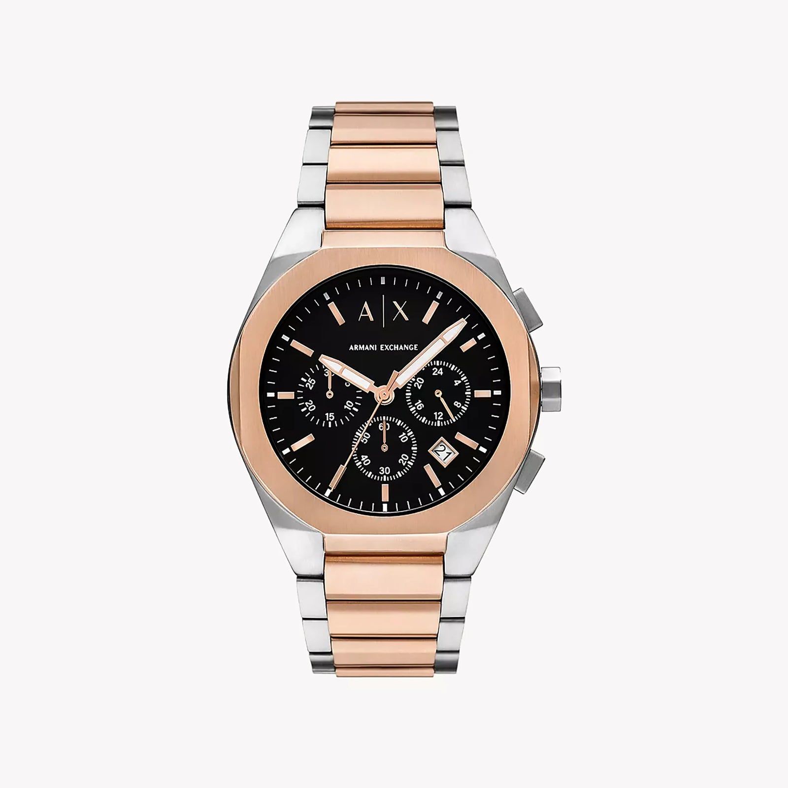 A|X Armani Exchange Unisex Silver & Rose Gold Watch, Black Dial