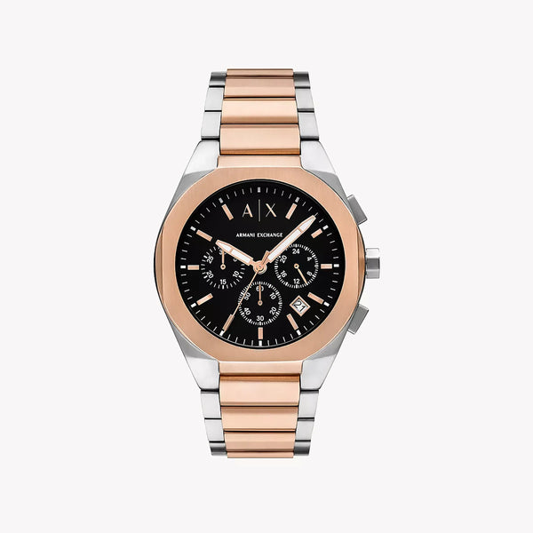 A|X Armani Exchange Unisex Silver & Rose Gold Watch, Black Dial | Ax4181