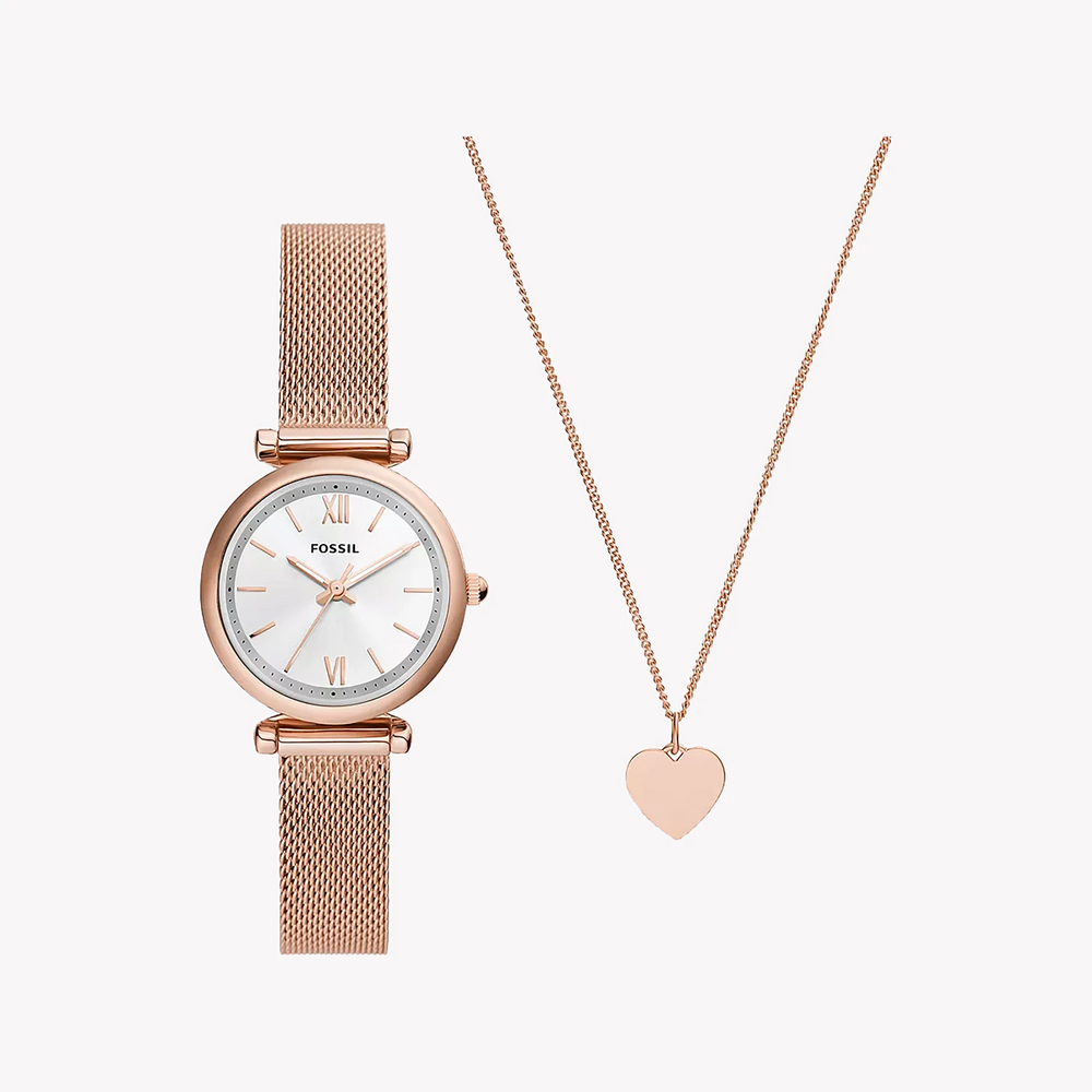 Fossil Women's Rose Gold Mesh Watch, Silver Dial | Es5314set by i-watch