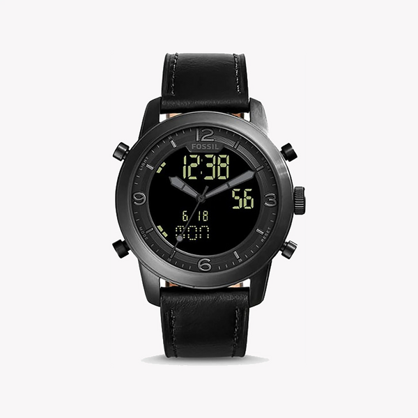 Fossil Men's Black Leather Watch, Black Dial | Fs5174 by i-watch