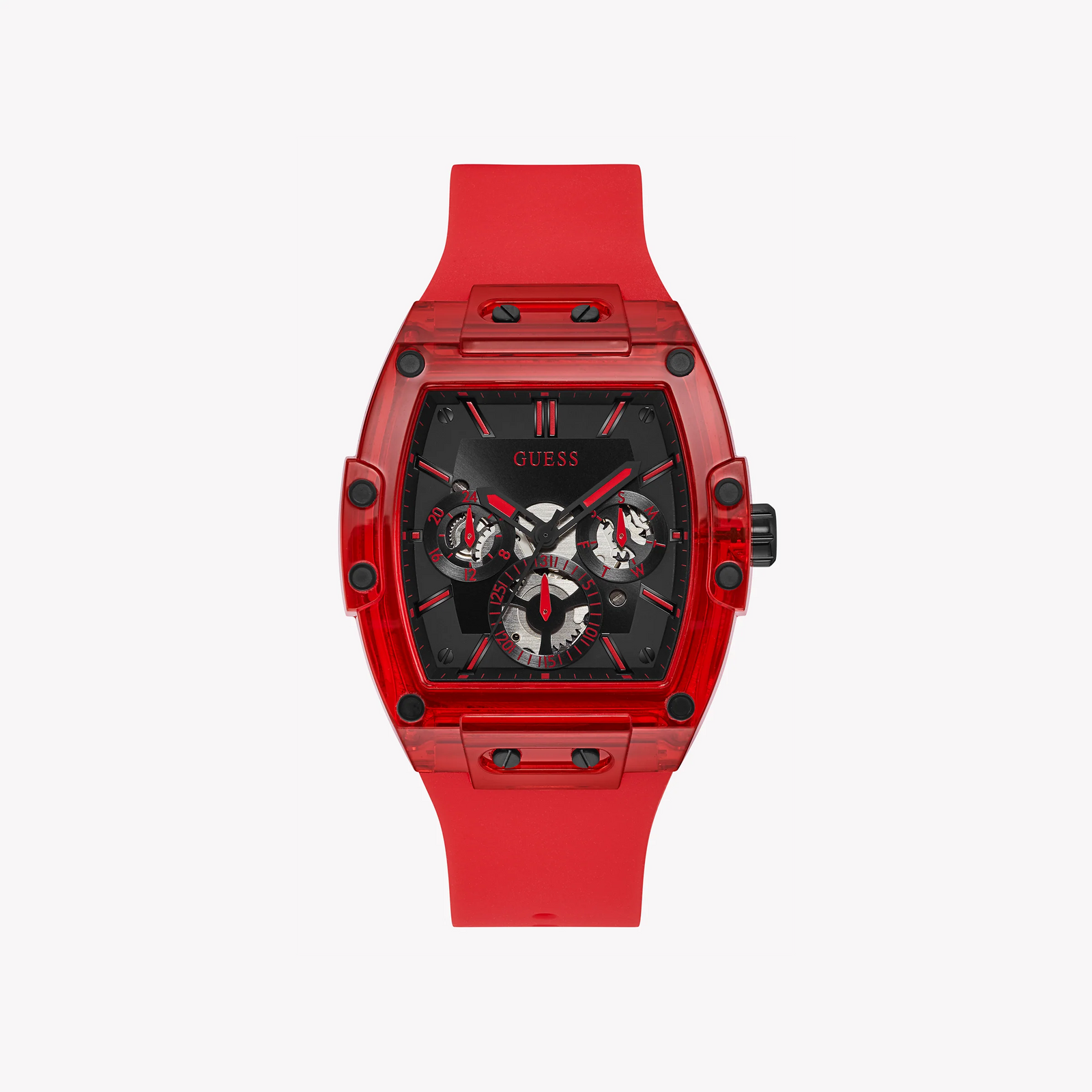 Guess Men's Red Silicone Watch, Black Dial | Gw0203g5 by i-watch