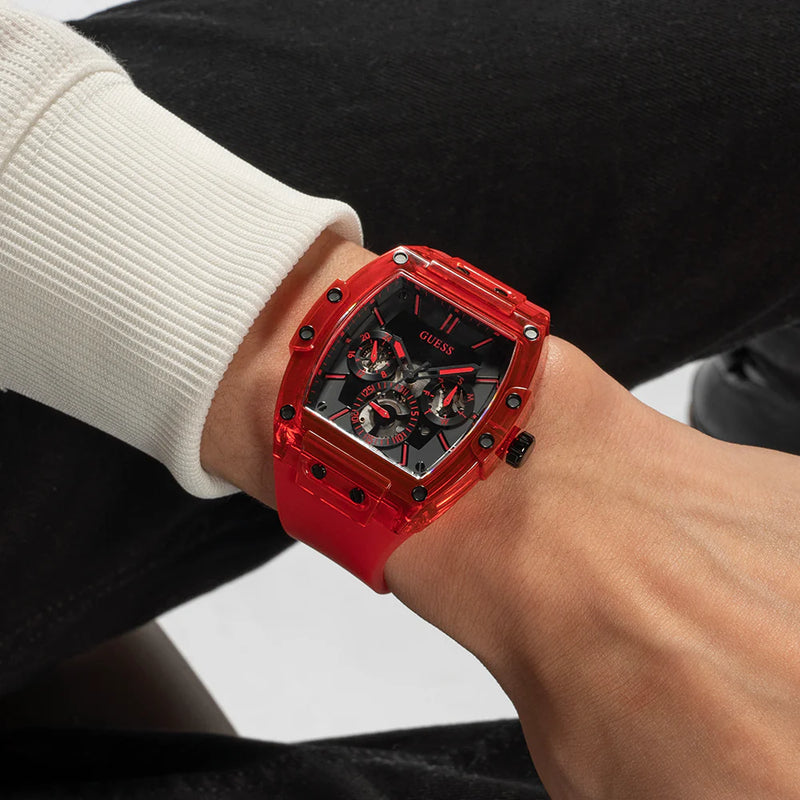 Guess Men's Red Silicone Watch, Black Dial | Gw0203g5 by i-watch