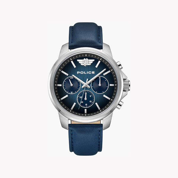 Police Watches Men's Silver & Dark Blue Leather | Pewjf0006301 by i-watch