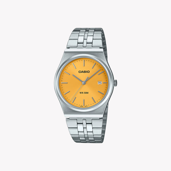 Casio Men's Silver Stainless Steel Watch, Yellow Dial | Mtp-B145d-9av by i-watch