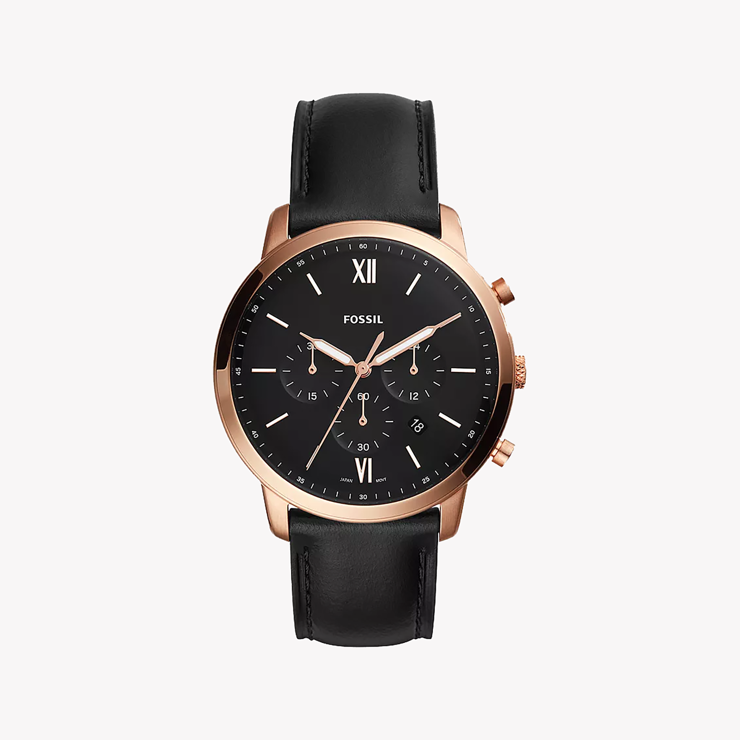 FOSSIL FS5381 ROSE GOLD REFINEMENT - MEN'S TIMEPIECE WITH BLACK DIAL & LEATHER STRAP