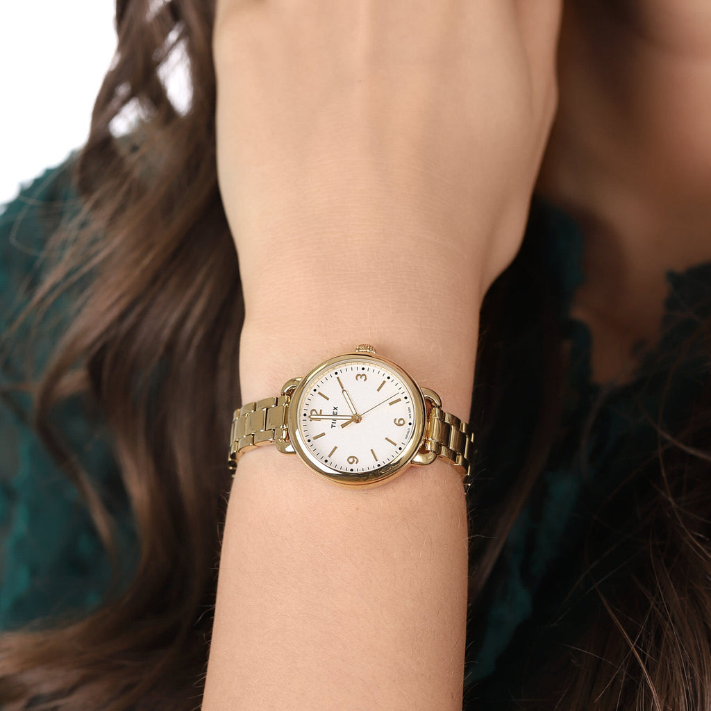 TIMEX Damenuhr mit goldenem Messinggehäuse und goldenem Edelstahlband